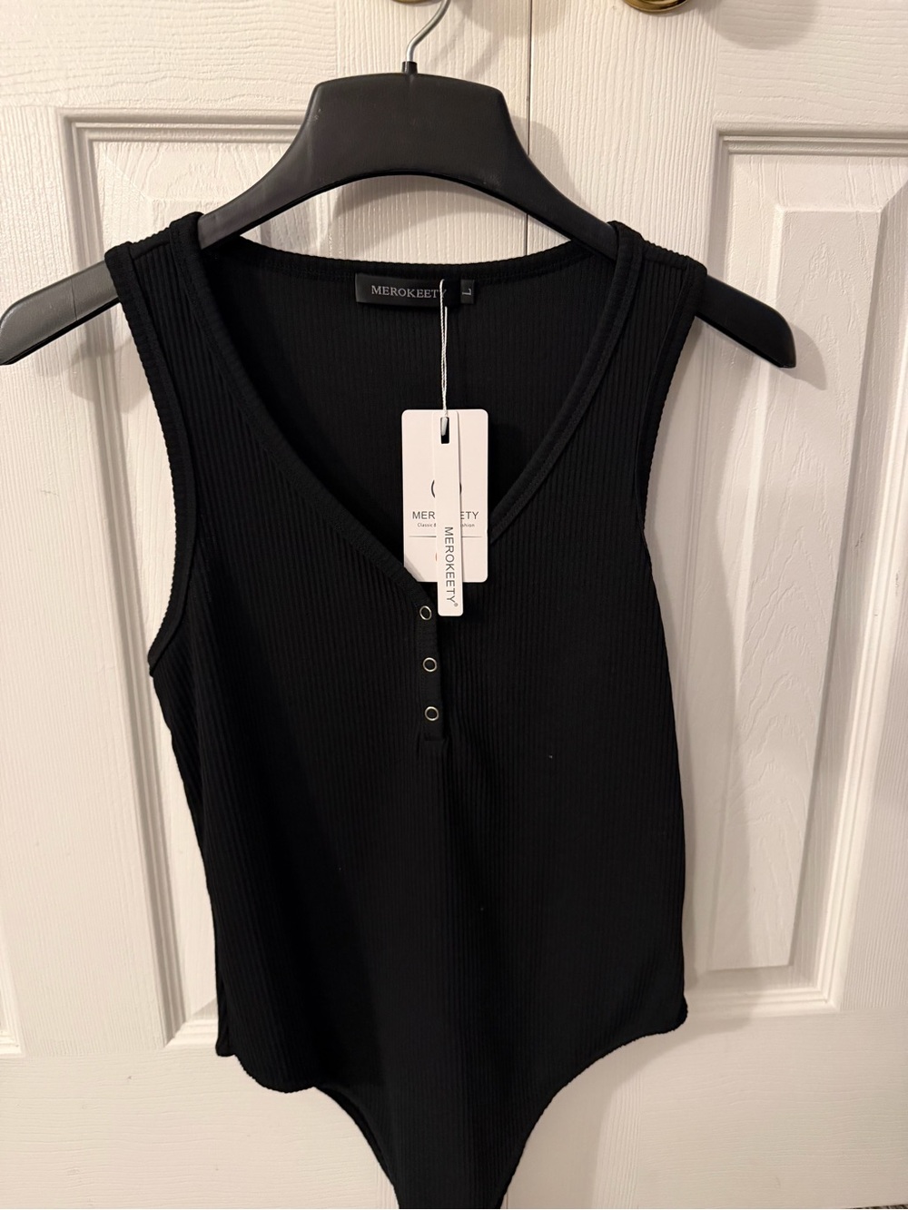 Black Ribbed Henley Tank Bodysuit